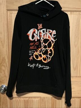 Men's Black Graphic Crewneck Hoodie Sweater - Keep It Burning